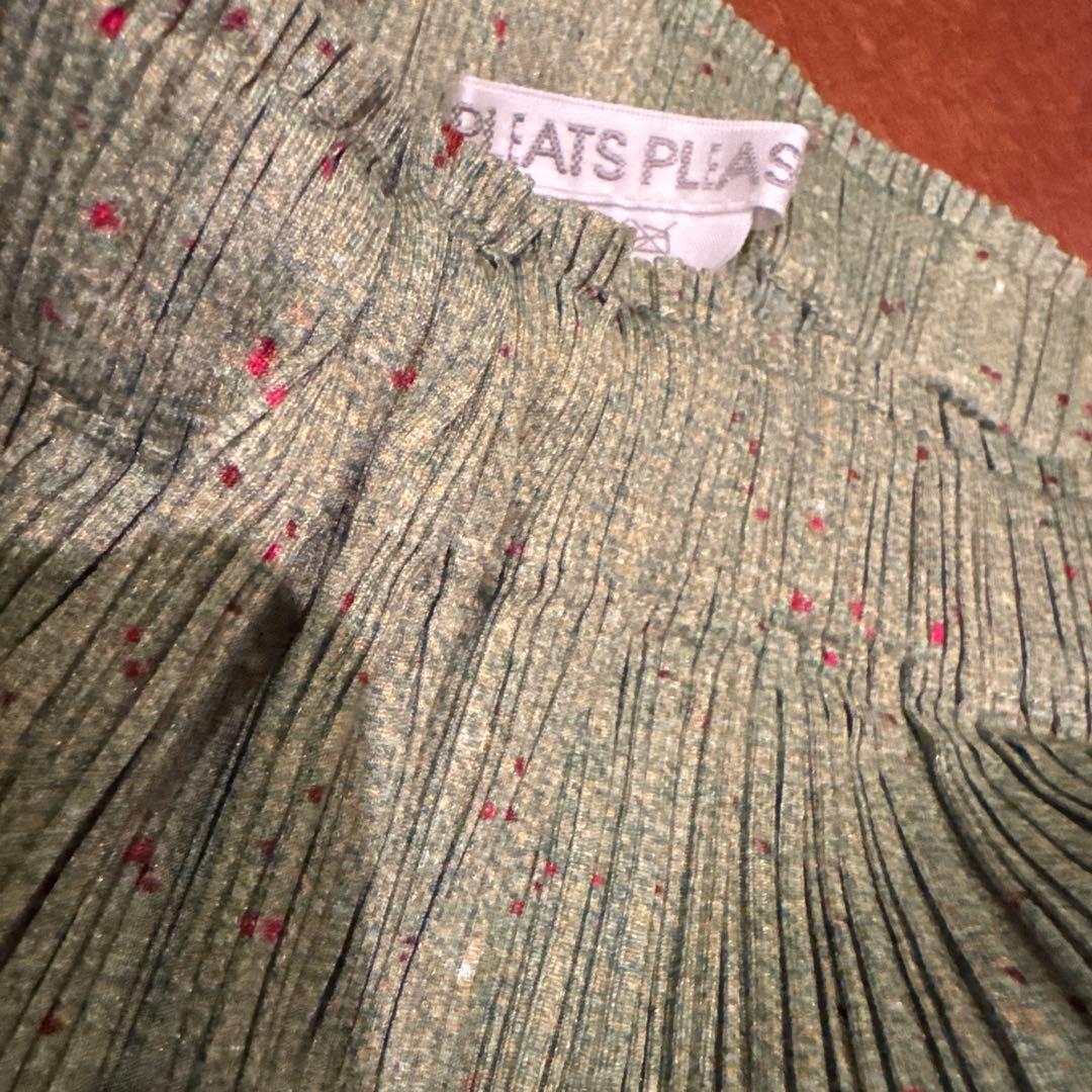 Issey Miyake プリーツプリーズ✨グリーン✖️オレンジドット　スカート