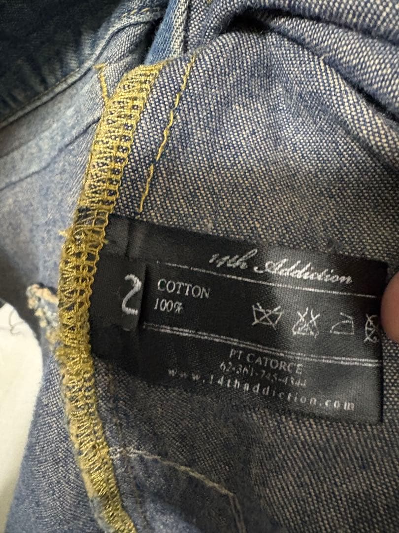 14thaddiction デニムシャツ サイズ2 M スリム フレイドヘム