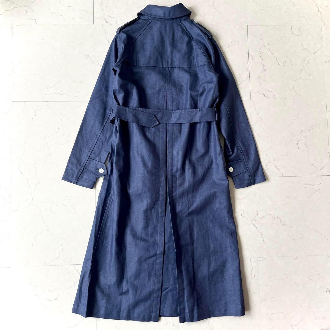 極美品 高級 グレンフェル 英国製 38→M リネン トレンチコート 青ネイビー
