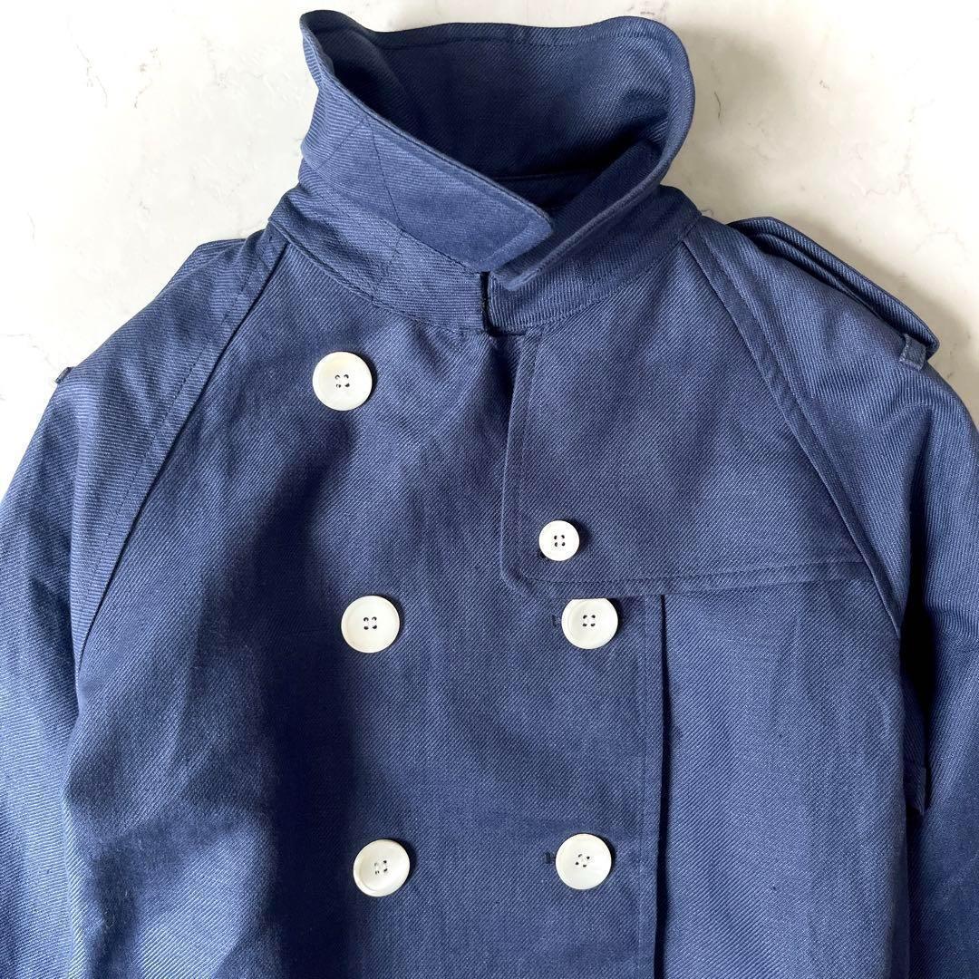 極美品 高級 グレンフェル 英国製 38→M リネン トレンチコート 青ネイビー