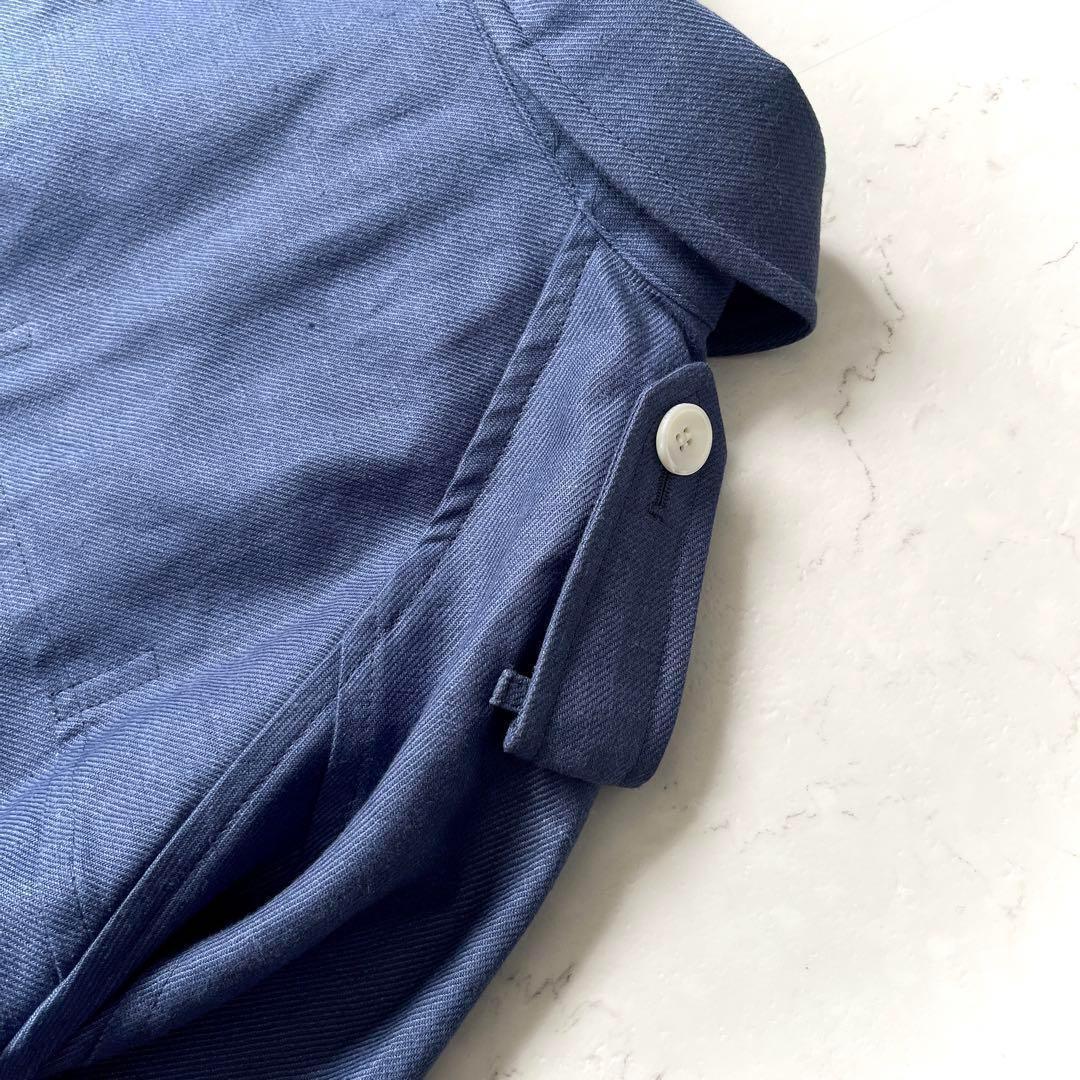 極美品 高級 グレンフェル 英国製 38→M リネン トレンチコート 青ネイビー