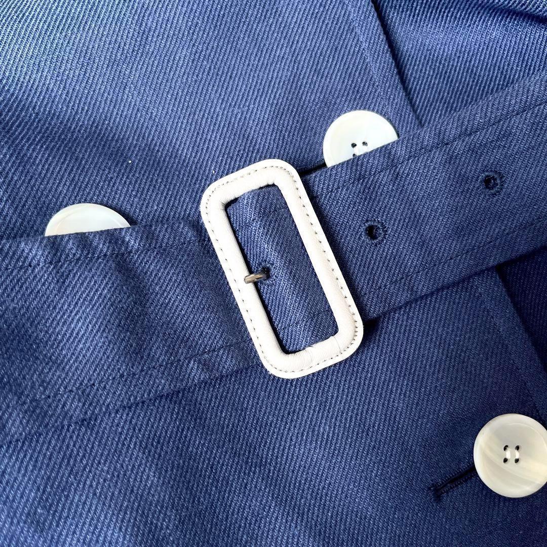 極美品 高級 グレンフェル 英国製 38→M リネン トレンチコート 青ネイビー