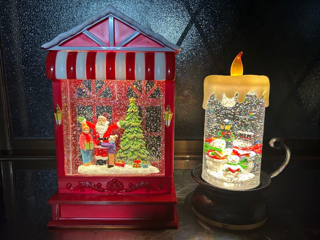 クリスマス装飾 サンタとツリー雪だるま　乾電池式ライトアップ