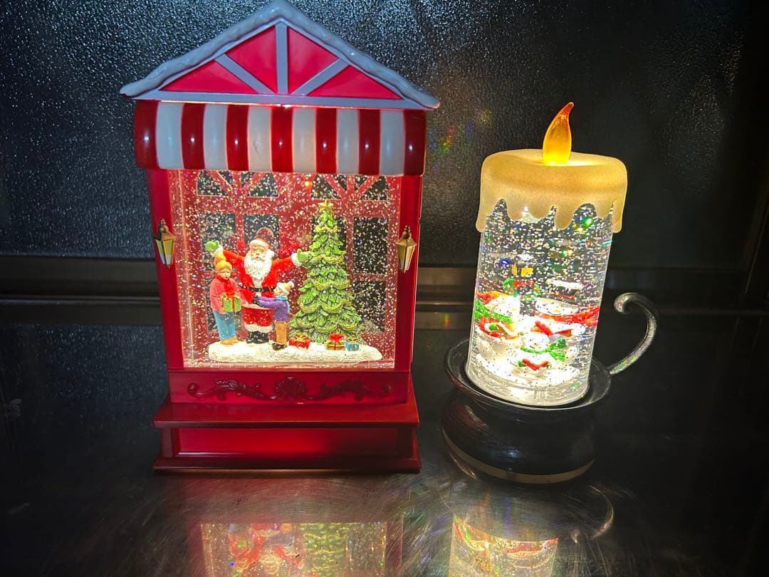 クリスマス装飾 サンタとツリー雪だるま　乾電池式ライトアップ