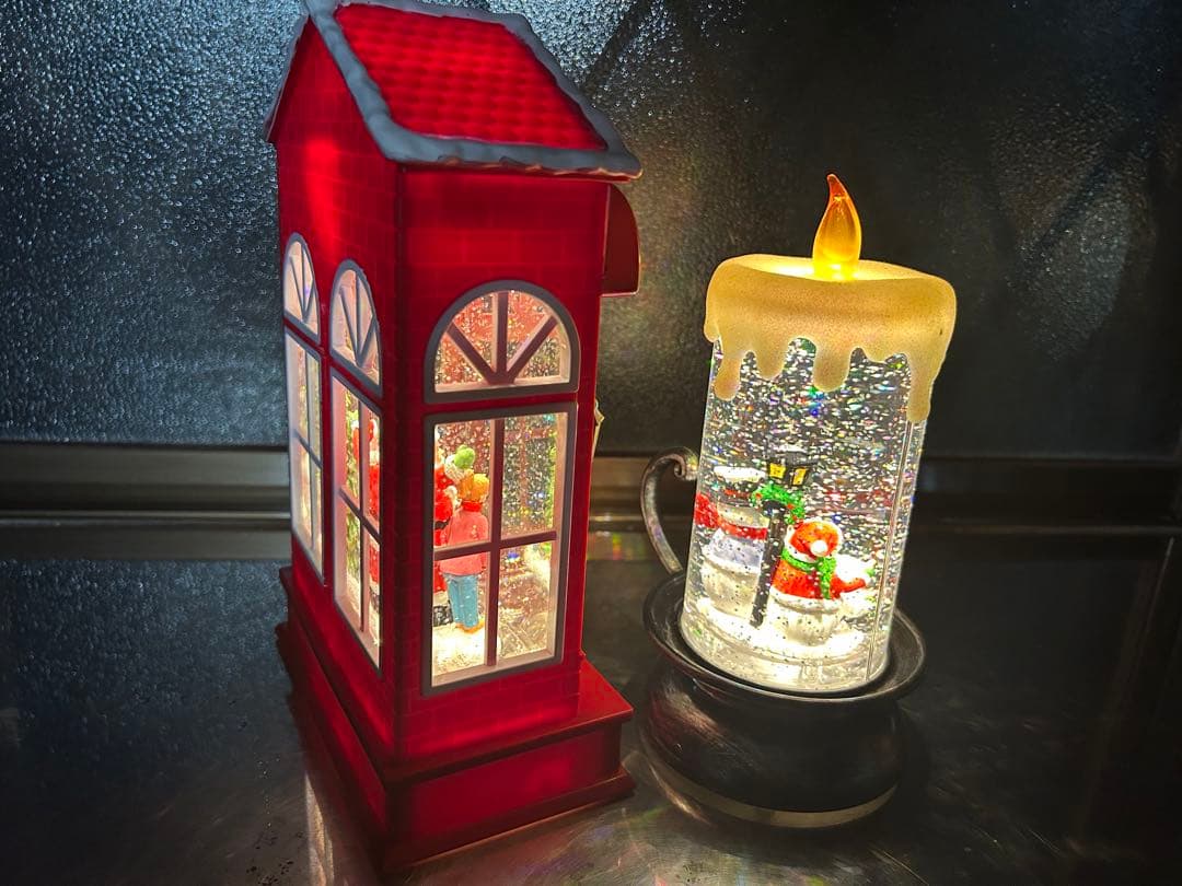 クリスマス装飾 サンタとツリー雪だるま　乾電池式ライトアップ