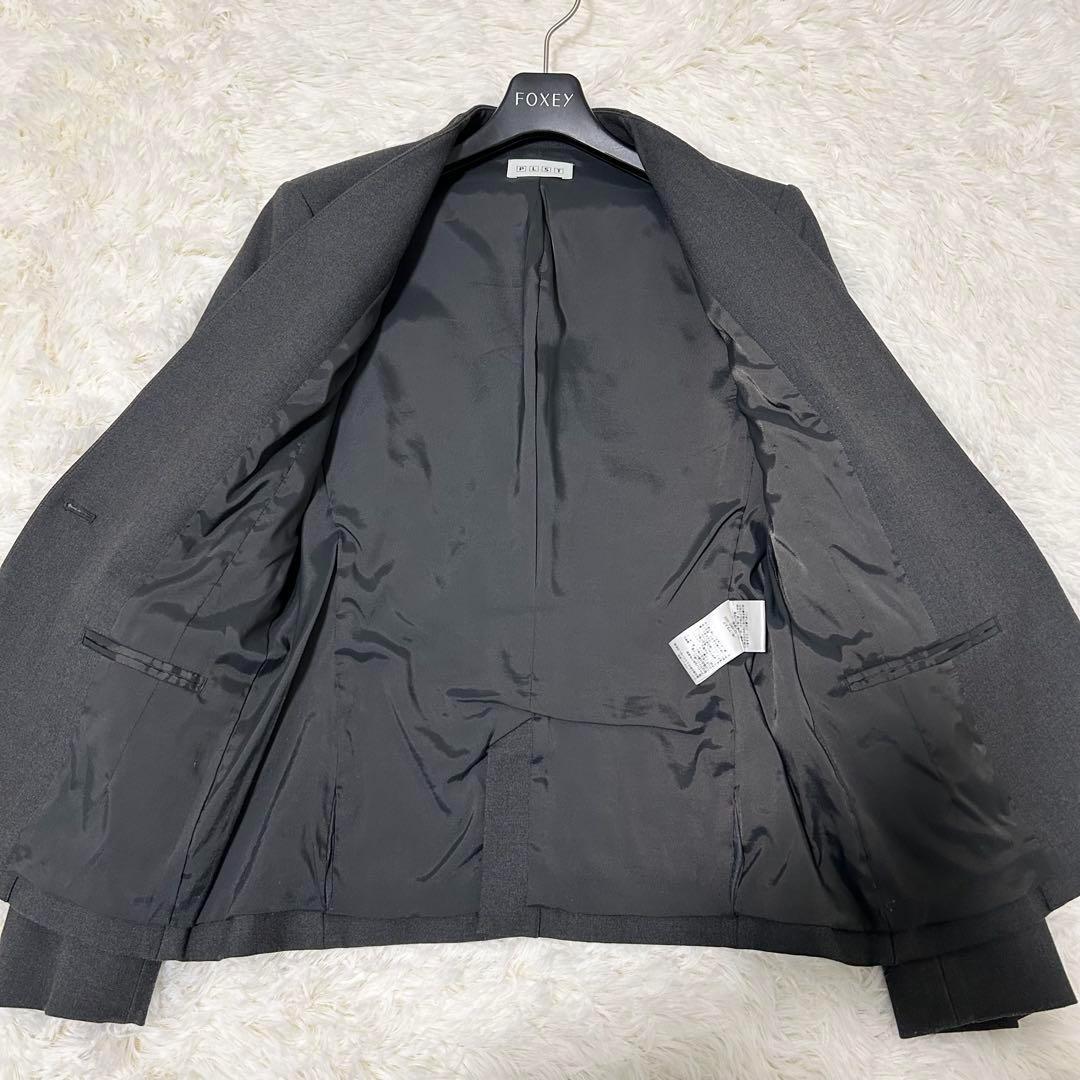 【洗える！】PLST パンツスーツセットアップ 厚手 ノーカラージャケット