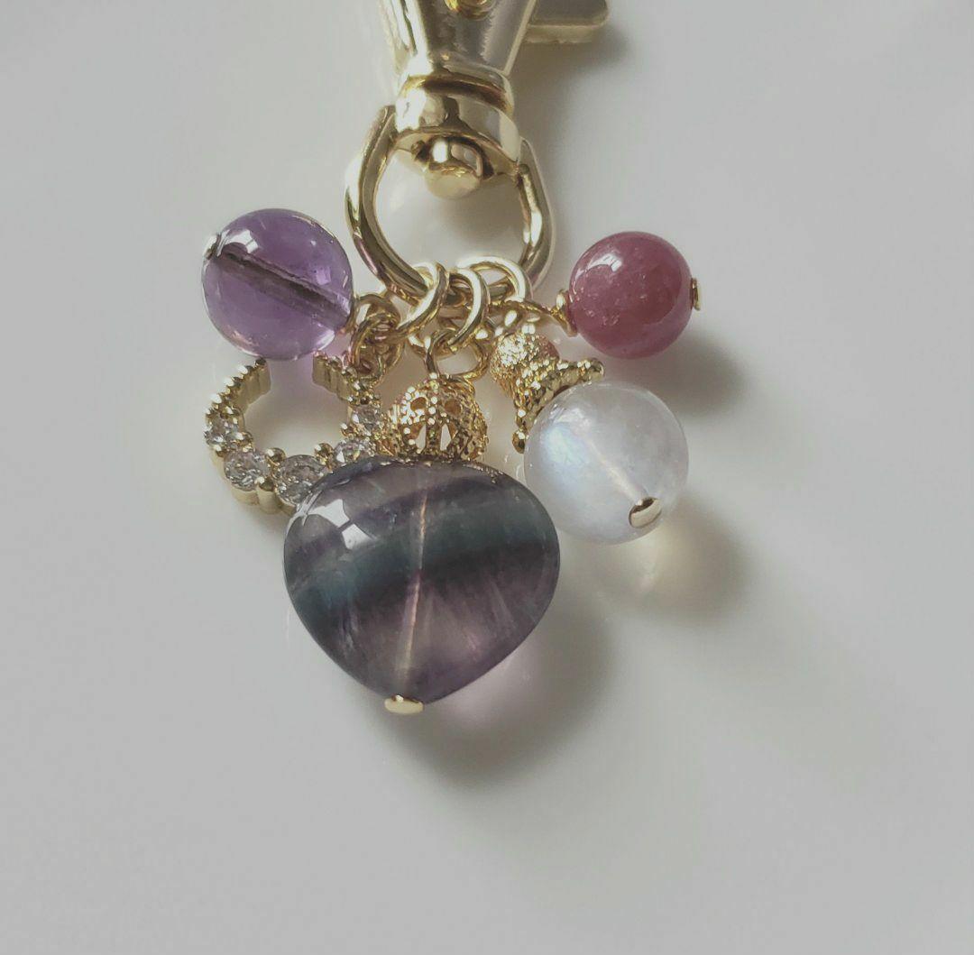 売却済み　398　ムーンストーン　ルビー　開運キーホルダー