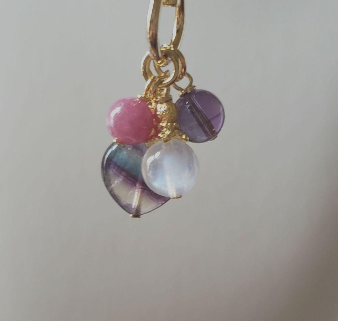 売却済み　398　ムーンストーン　ルビー　開運キーホルダー