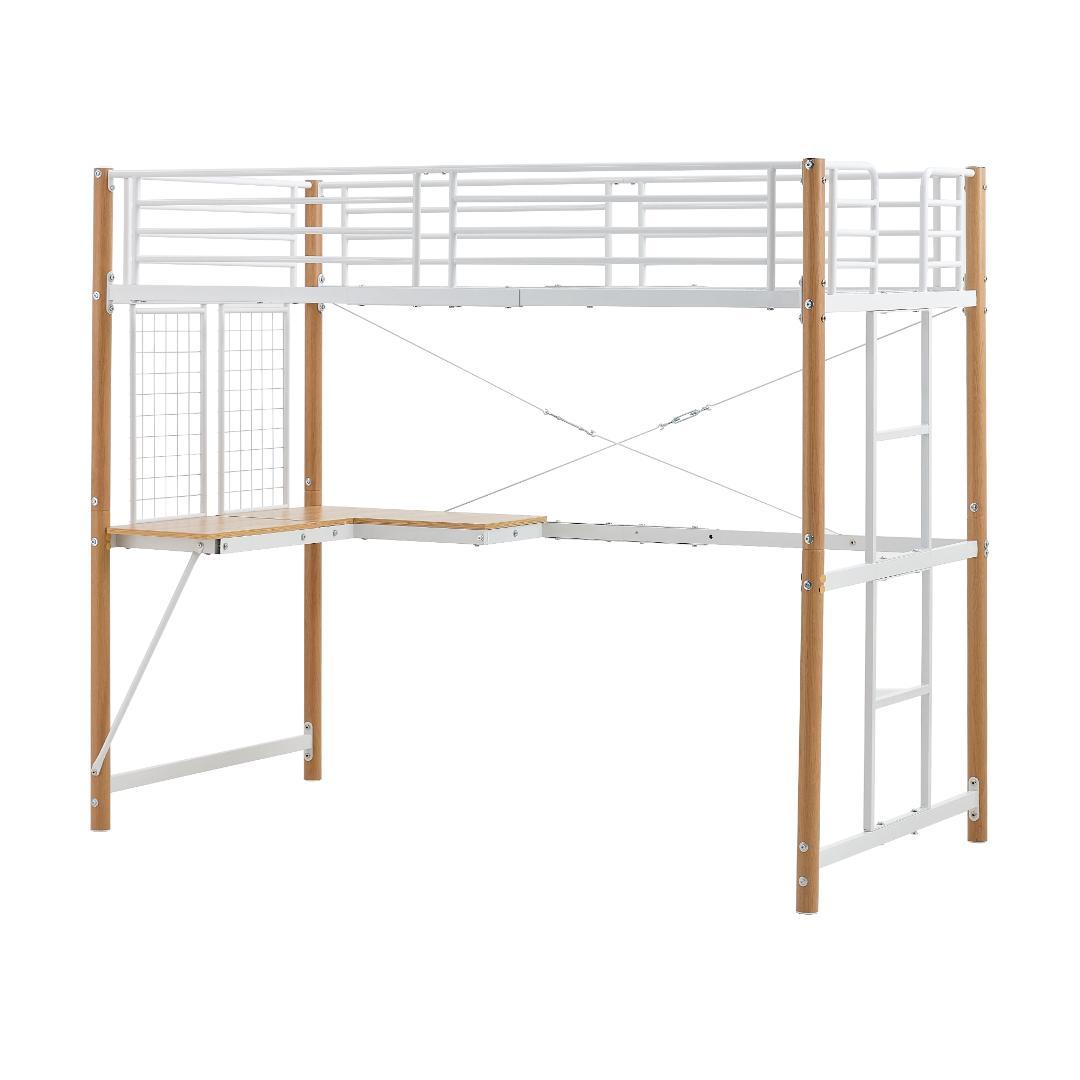 超人気！ロフトベッド シングル デスク・スチールネット付き二段ベッド　WHITE