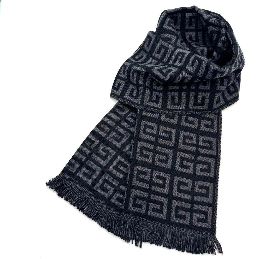 未使用級 GIVENCHY ストール マフラー 黒 グレー 4G モノグラム