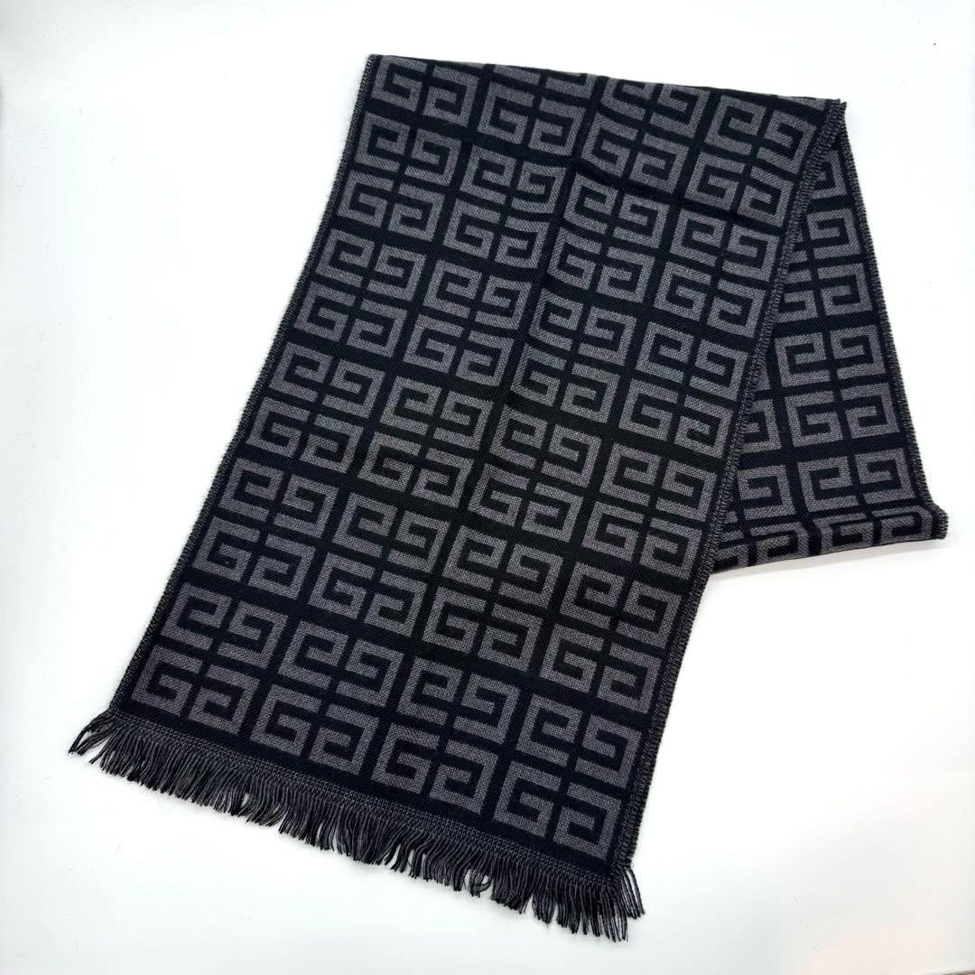 未使用級 GIVENCHY ストール マフラー 黒 グレー 4G モノグラム