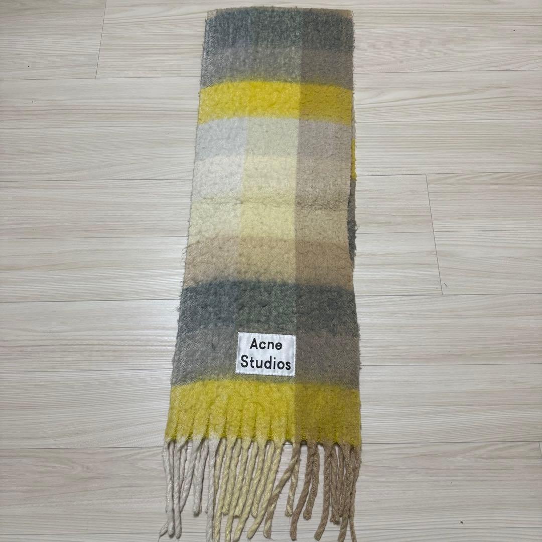 【美品✨】Acne Studios モヘヤ マフラー チェック柄 イエロー