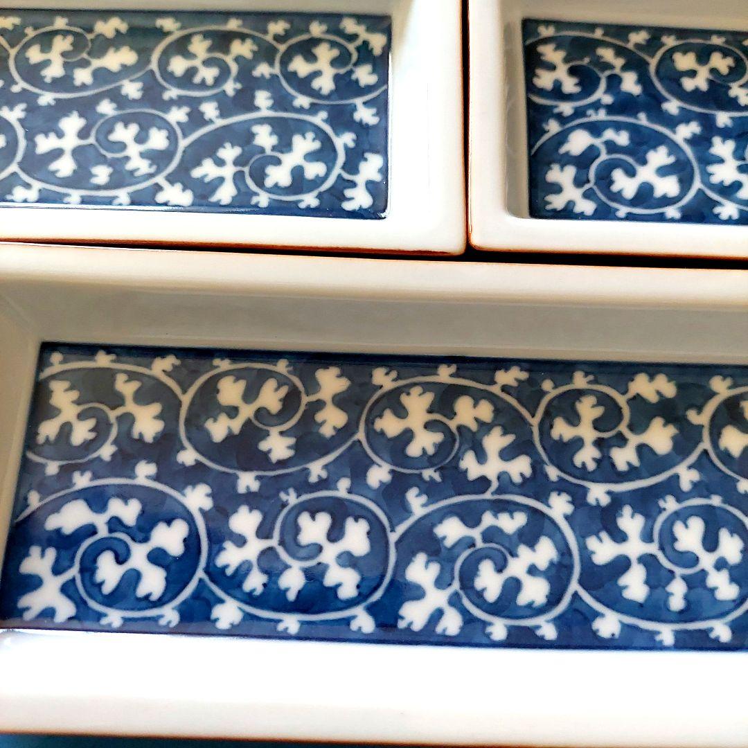 お値下げ！【是米木窯】源右衛門　染付唐草濃　付出　長方形皿　5枚