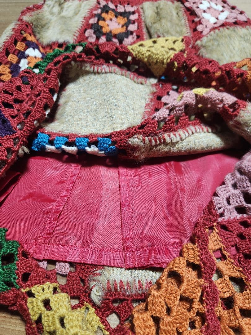 新品　希少　R100%　グラニースクエアニット　ファー付き　ロングスカート