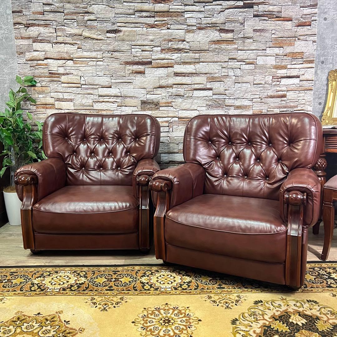 ꧁カリモク家具 karimoku꧂1人掛けアームソファ ブラウンレザー 合成皮革