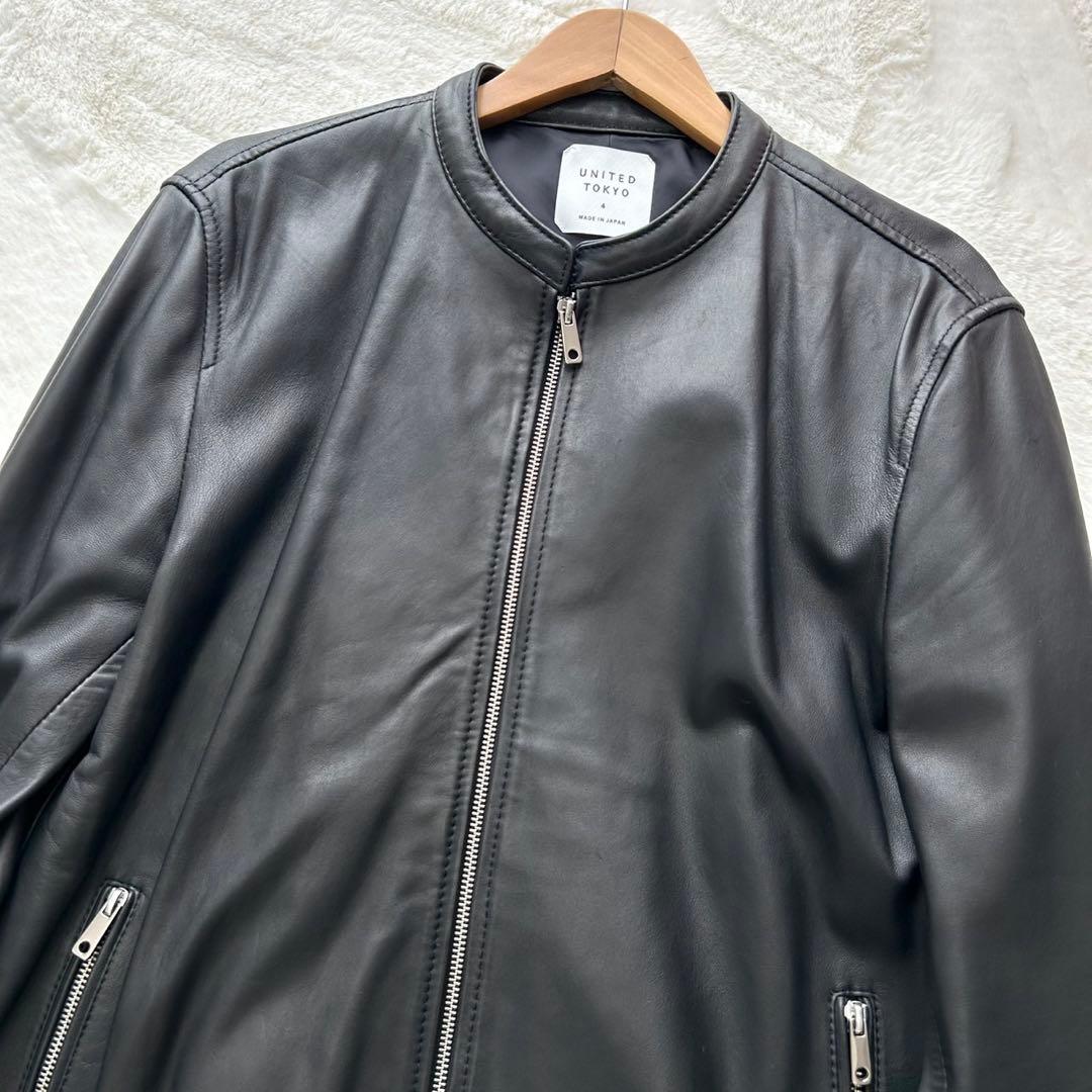 【美品 XL】UNITED TOKYO シングルライダースジャケット　羊革　黒
