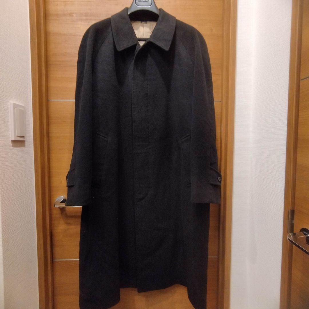 【美品】カシミヤ100%　ステンカラーコート　金裏地　比翼　ロング丈　黒