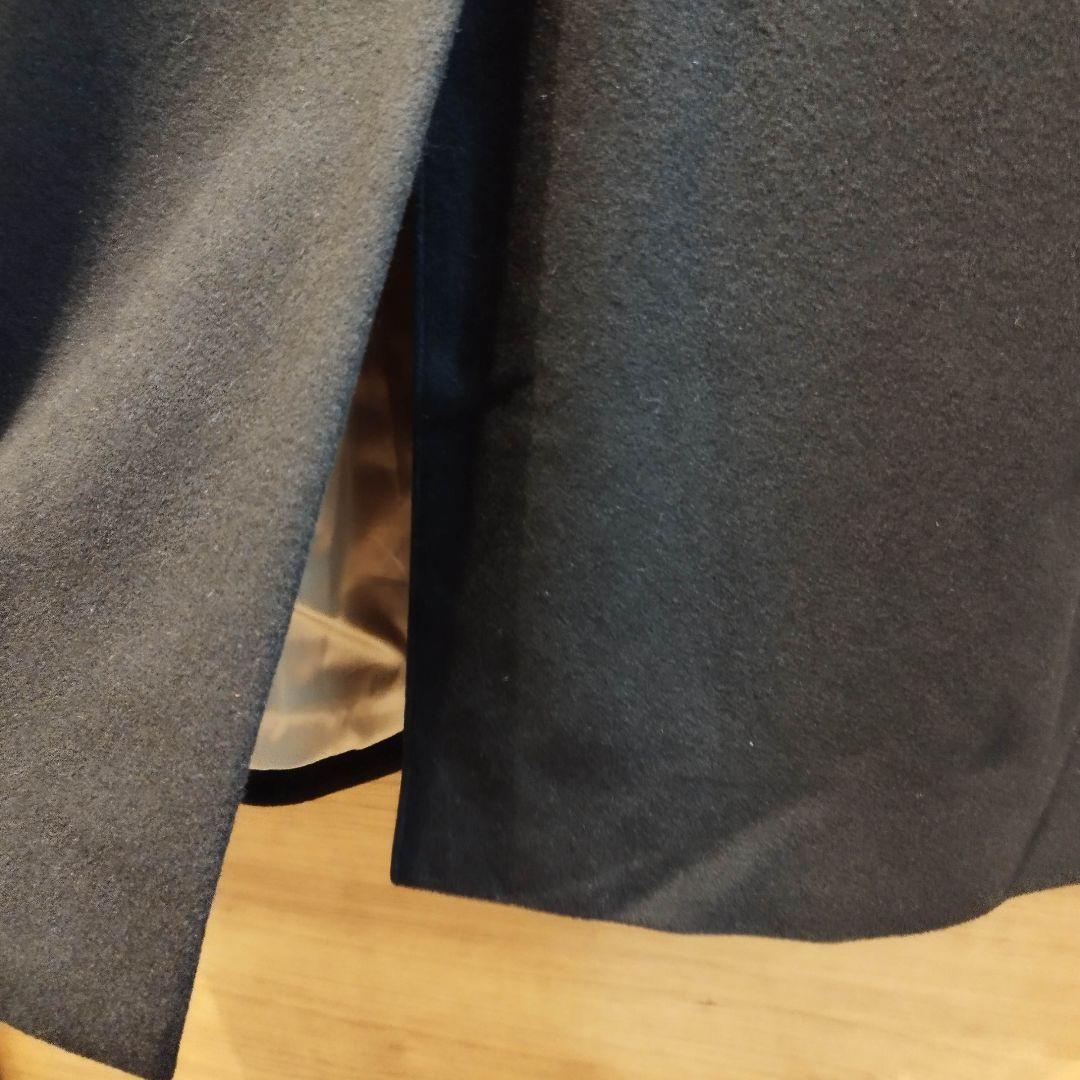 【美品】カシミヤ100%　ステンカラーコート　金裏地　比翼　ロング丈　黒