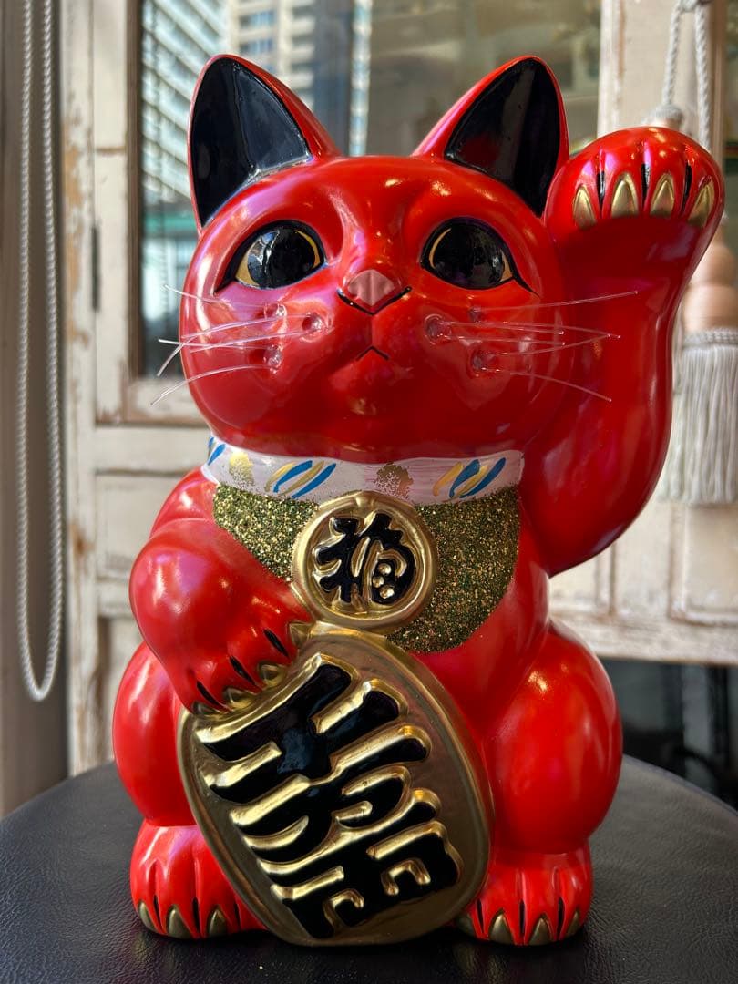 無病息災&良縁を招く⭐︎招き猫⭐︎常滑焼⭐︎赤⭐︎左手あげ⭐︎貯金箱