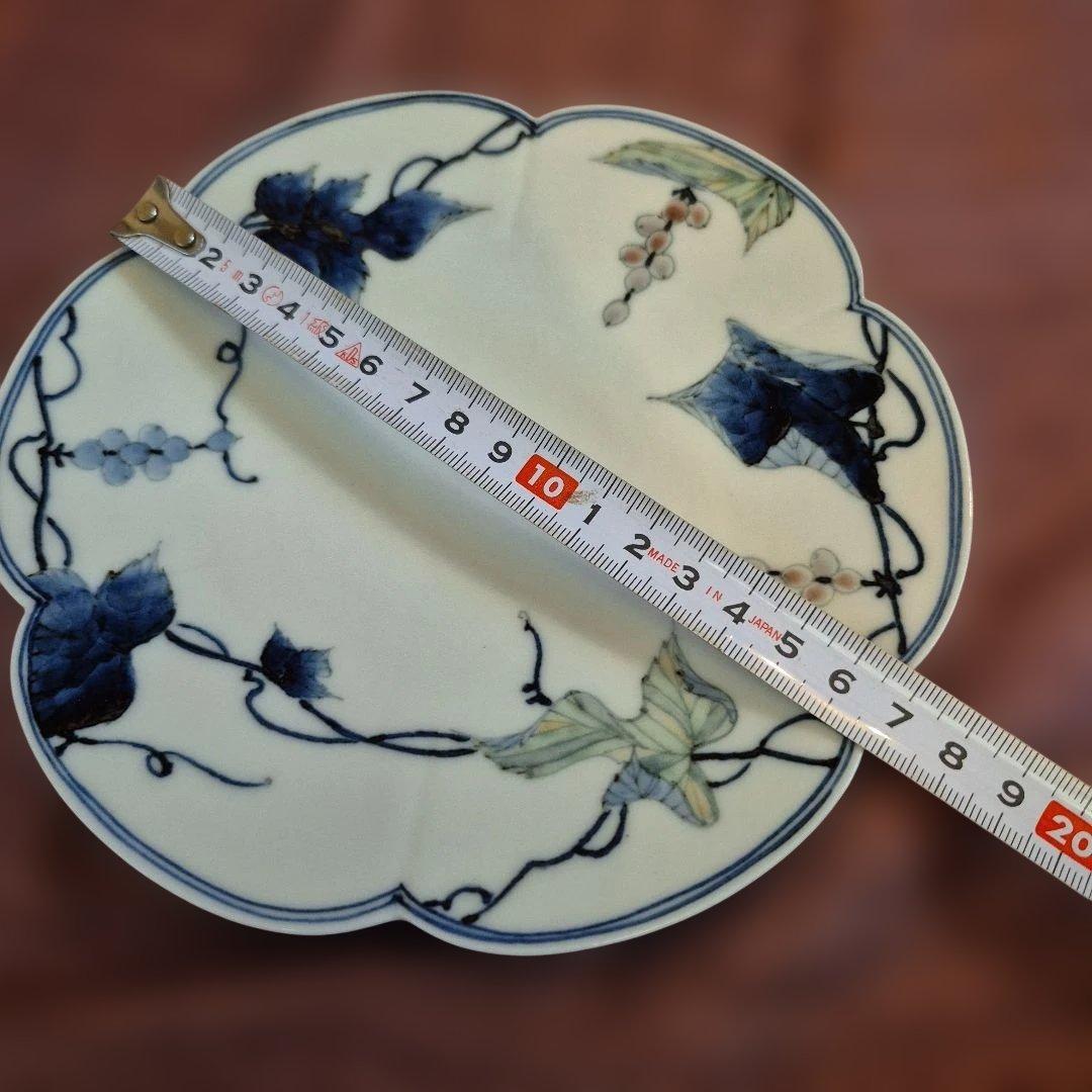 九谷焼　理節　色ぶどう花形皿　5枚