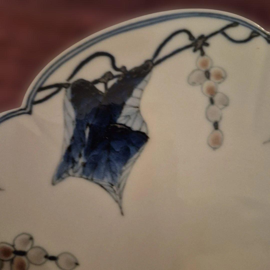 九谷焼　理節　色ぶどう花形皿　5枚