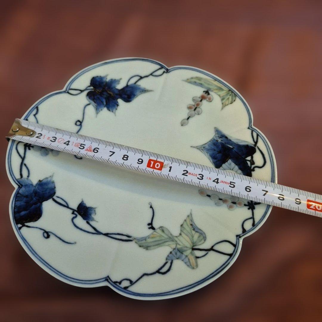 九谷焼　理節　色ぶどう花形皿　5枚