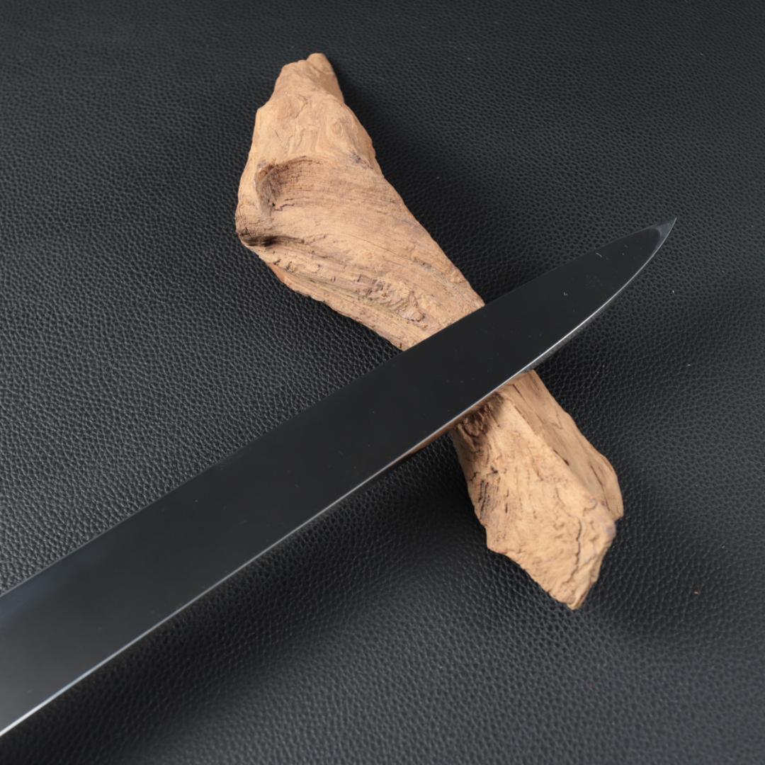 8398 柳刃包丁 尺一 鏡面仕上げ 刺身包丁 黒檀黒水牛角白三本巻八角柄