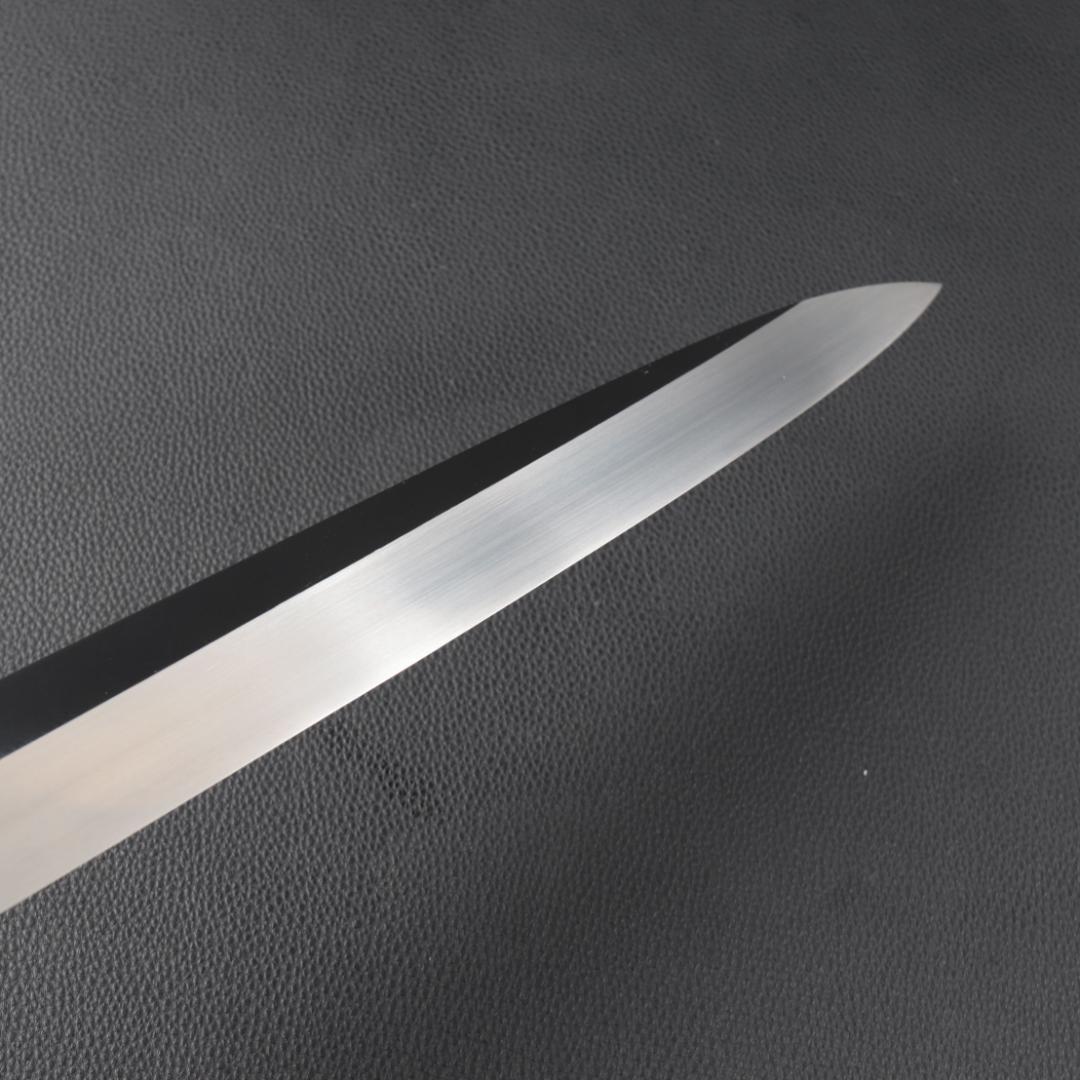 8398 柳刃包丁 尺一 鏡面仕上げ 刺身包丁 黒檀黒水牛角白三本巻八角柄