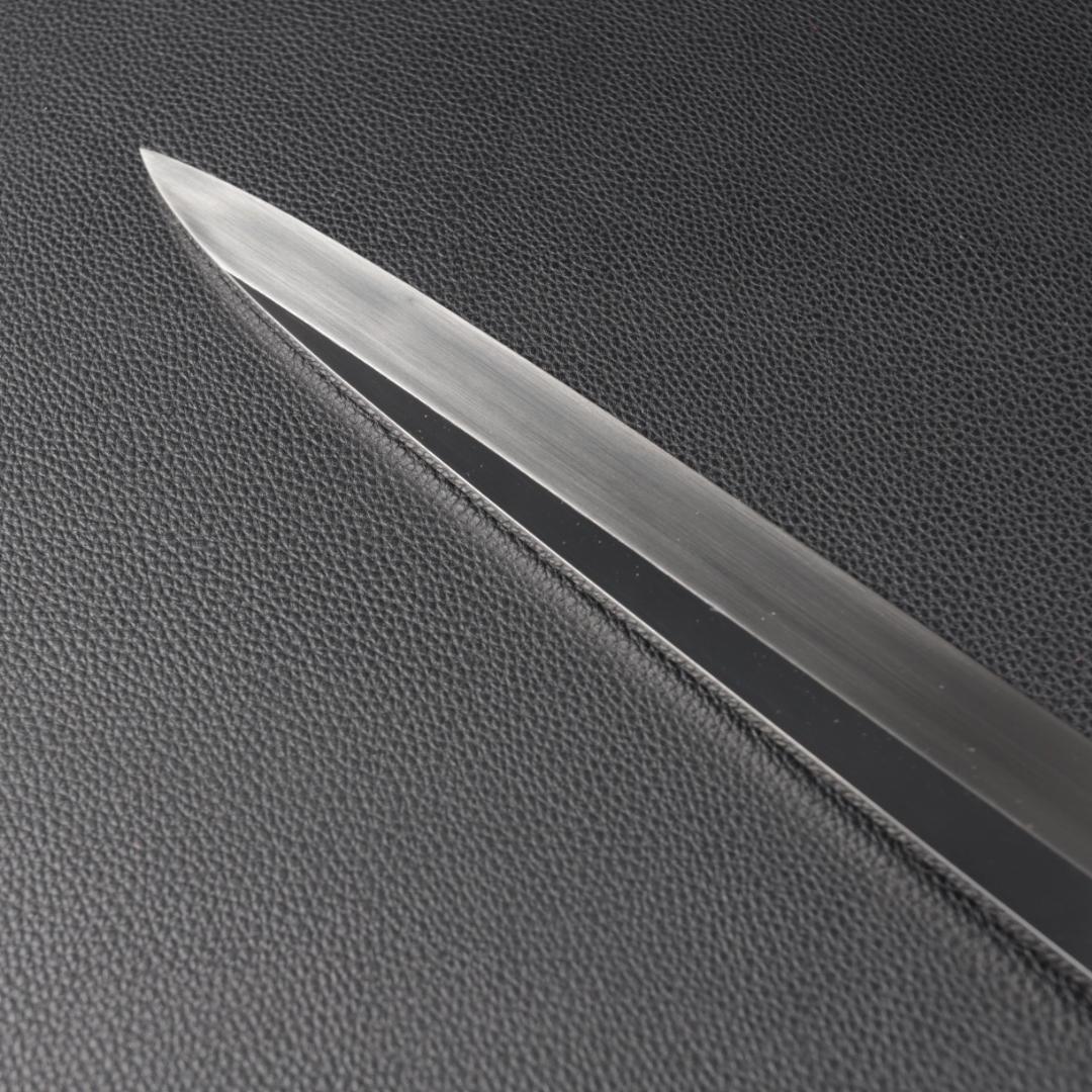 8398 柳刃包丁 尺一 鏡面仕上げ 刺身包丁 黒檀黒水牛角白三本巻八角柄