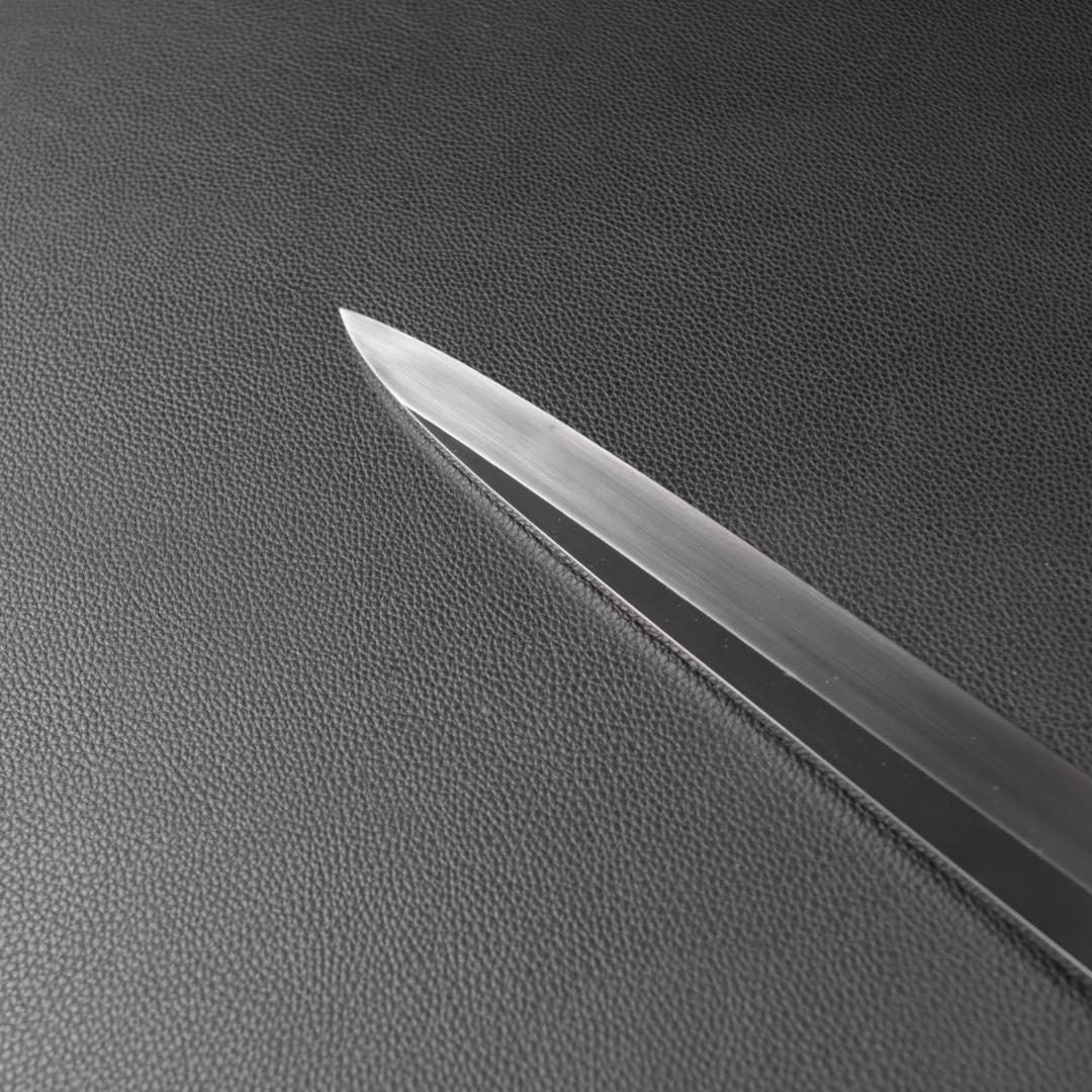 8398 柳刃包丁 尺一 鏡面仕上げ 刺身包丁 黒檀黒水牛角白三本巻八角柄