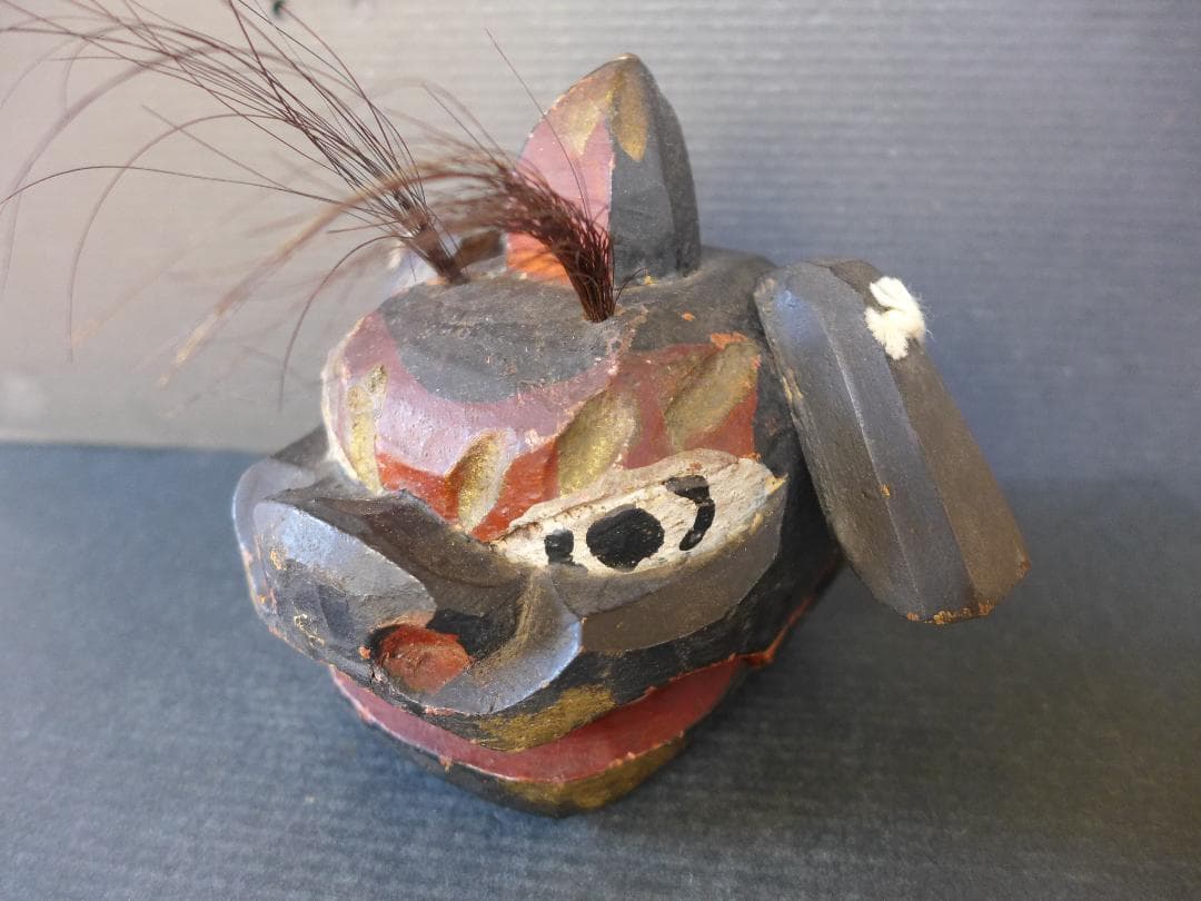 明治大正期頃　獅子頭　一刀彫り　木彫　魔除け　厄除け レトロ　アンティーク　骨董