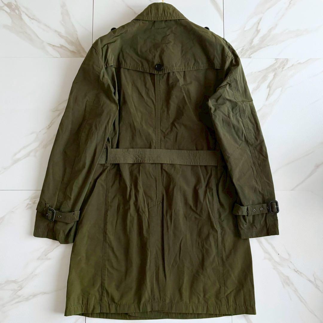 人気◆バーバリーブラックレーベル トレンチコート ベルト付 背抜き XL カーキ
