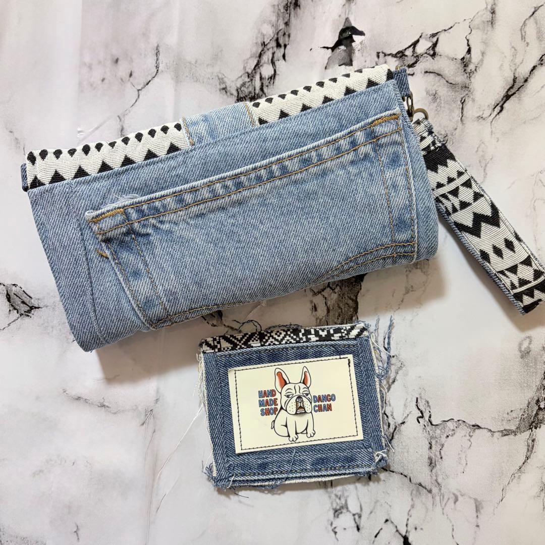 デニムリメイク　財布　ネイティブ柄　一点物