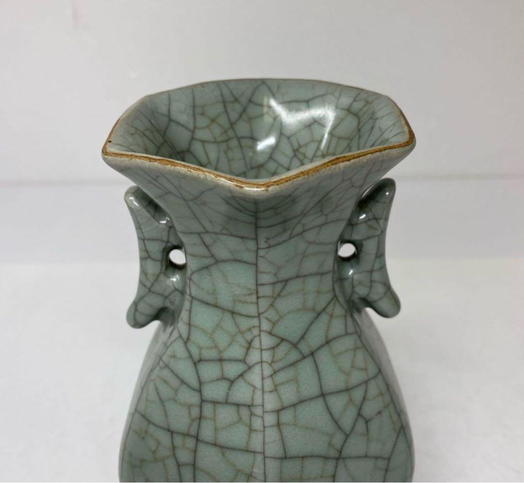 国古窯　哥窯青磁ヒビ焼　花瓶　高さ約18.4㎝