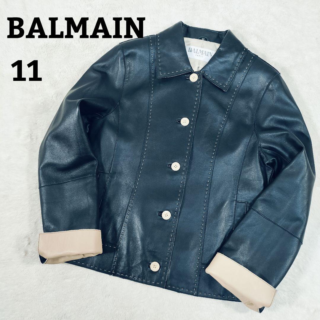 【美品】BALMAIN　シープスキン　ブラック/ベージュ　11号　リアルレザー