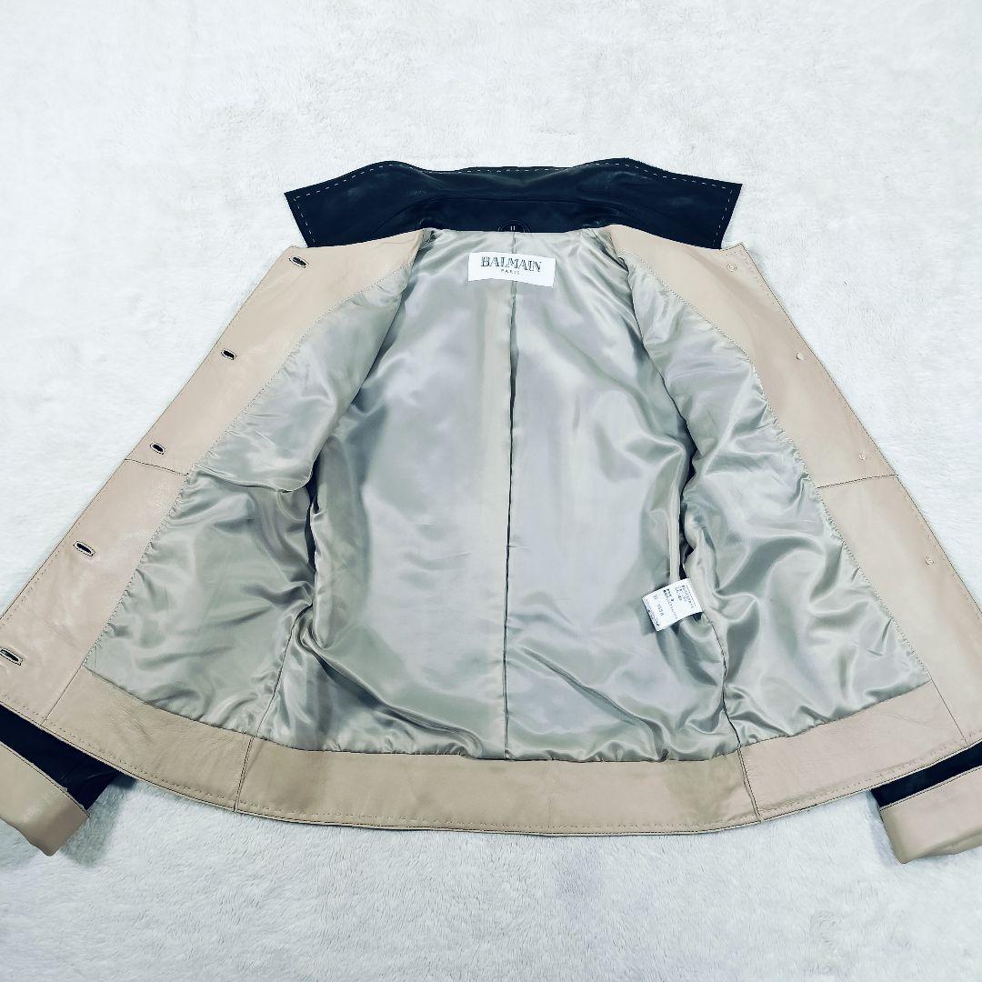 【美品】BALMAIN　シープスキン　ブラック/ベージュ　11号　リアルレザー