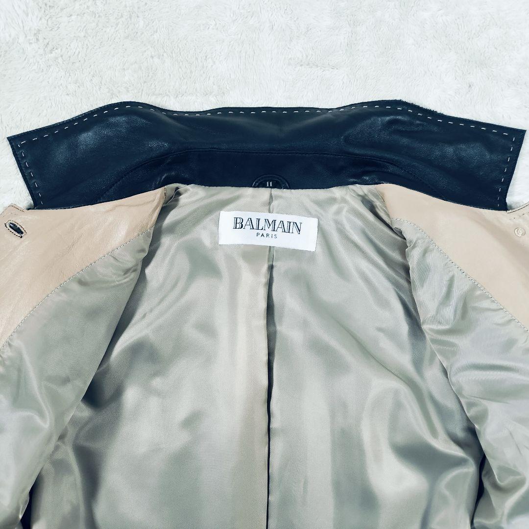【美品】BALMAIN　シープスキン　ブラック/ベージュ　11号　リアルレザー
