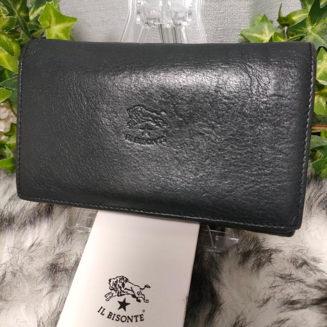 希少 イルビゾンテ 2つ折り財布 ミディアムウォレット ネイビー レザー 革 紺