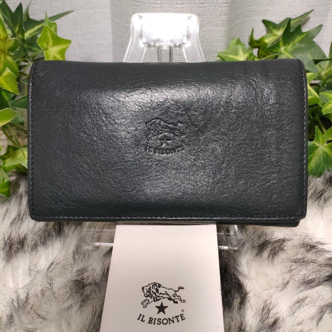 希少 イルビゾンテ 2つ折り財布 ミディアムウォレット ネイビー レザー 革 紺