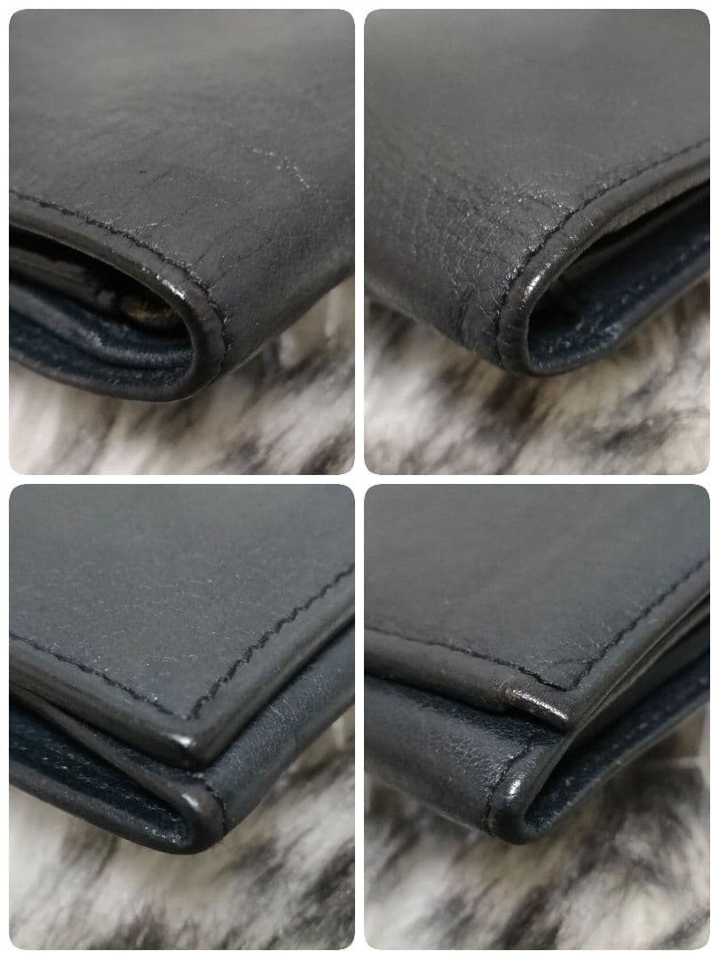 希少 イルビゾンテ 2つ折り財布 ミディアムウォレット ネイビー レザー 革 紺