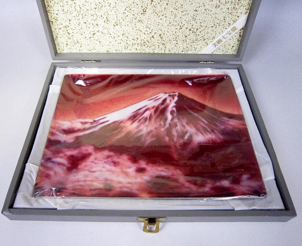 七宝焼　飾皿　赤富士 【新品・未使用】