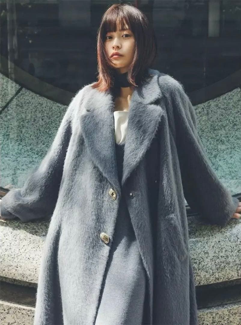 シャギーロングコート チャコールグレー