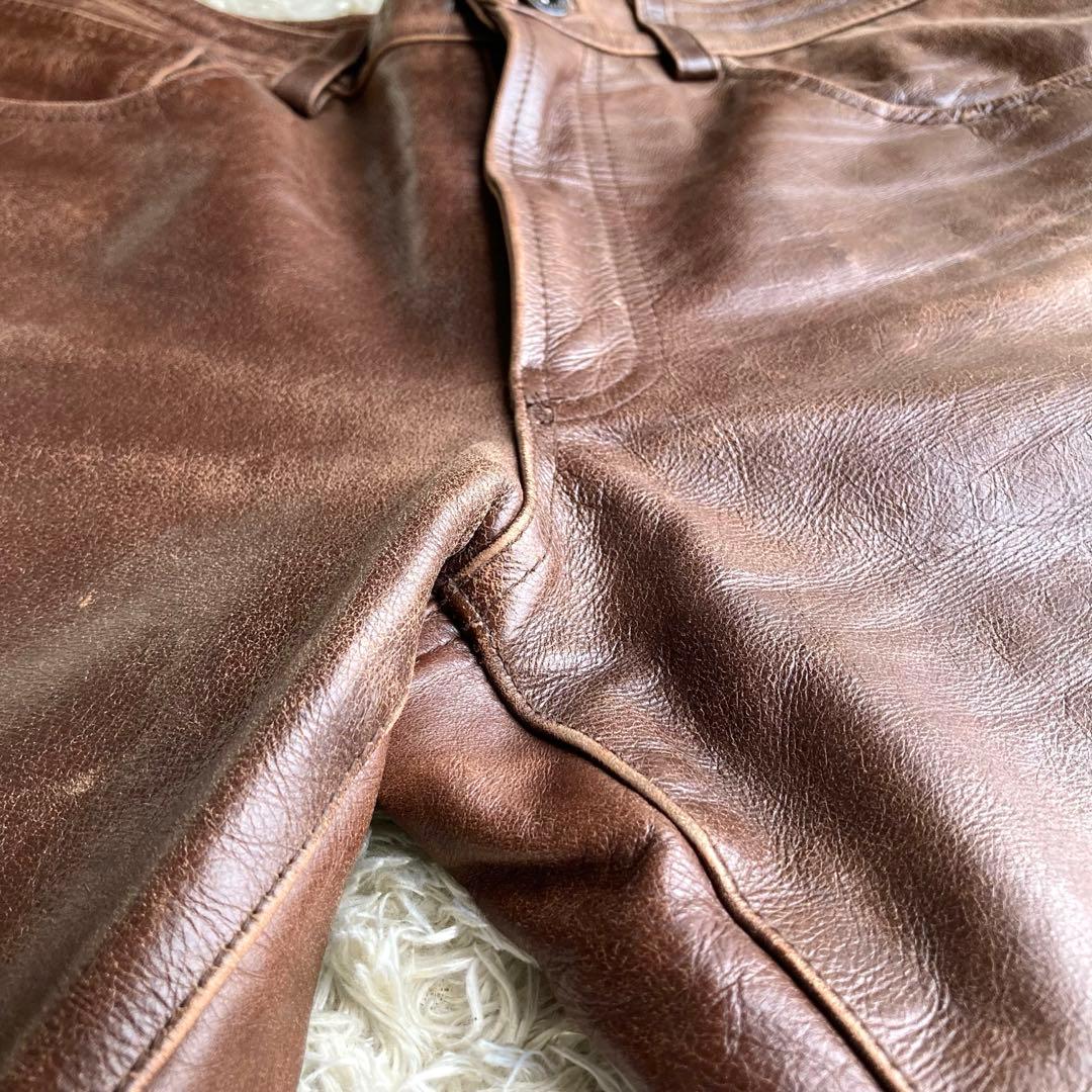 【✨本革】odin レザーパンツ 31 ブーツカット ブラウン