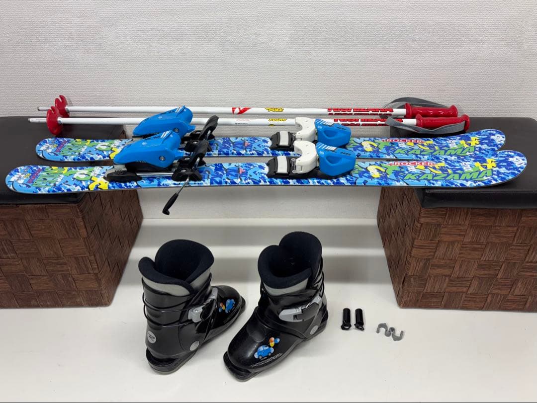 KAZAMA スキー板 86cm キッズ ビンディング ストック ブーツ セット