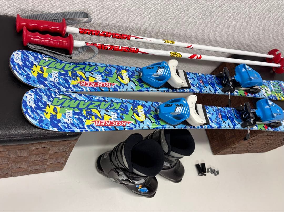 KAZAMA スキー板 86cm キッズ ビンディング ストック ブーツ セット