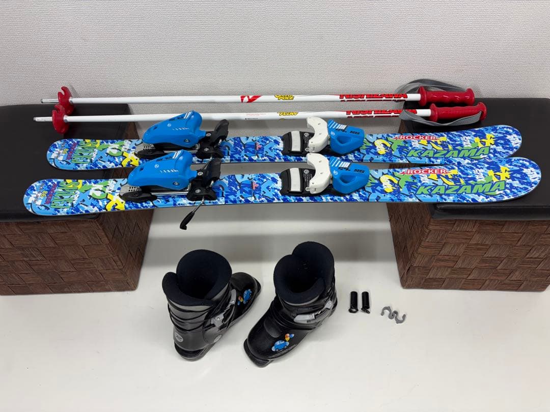 KAZAMA スキー板 86cm キッズ ビンディング ストック ブーツ セット