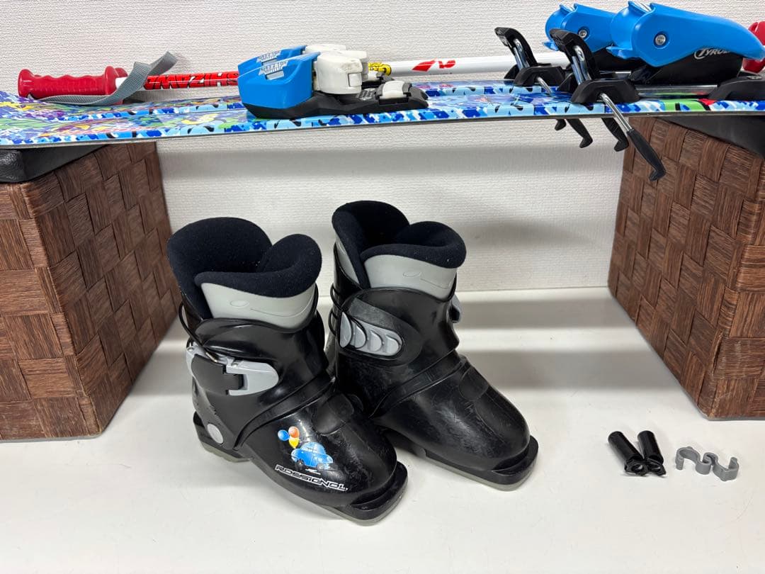 KAZAMA スキー板 86cm キッズ ビンディング ストック ブーツ セット