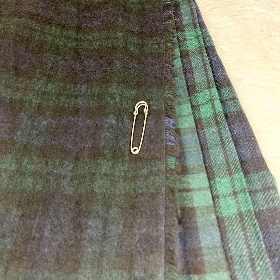 オニールオブダブリン プリーツ ウール ラップスカート チェック 近年 グリーン