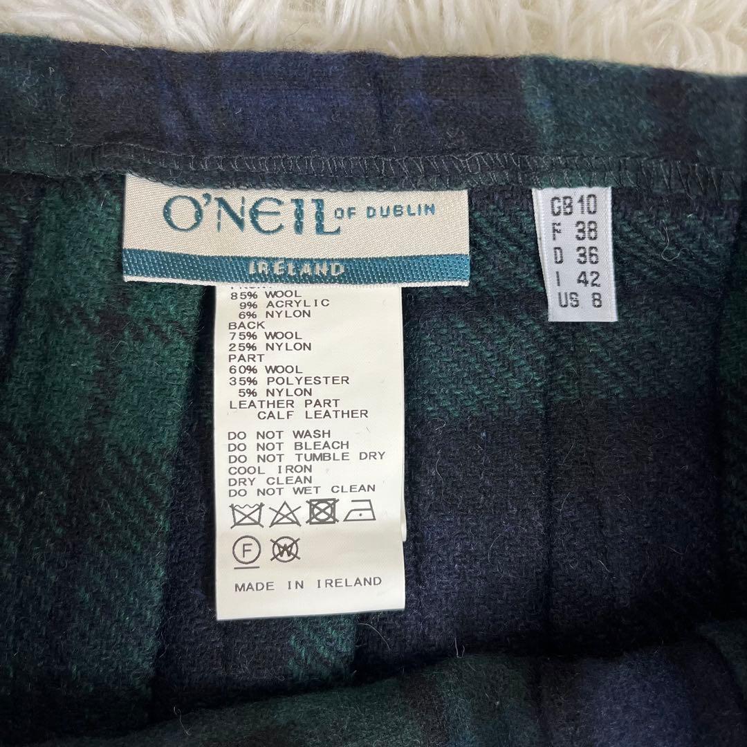 オニールオブダブリン プリーツ ウール ラップスカート チェック 近年 グリーン