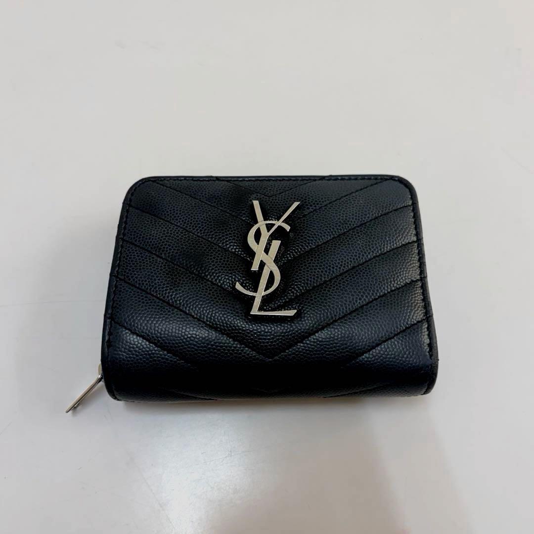 SAINT LAURENT 二つ折り財布 ブラック×シルバー
